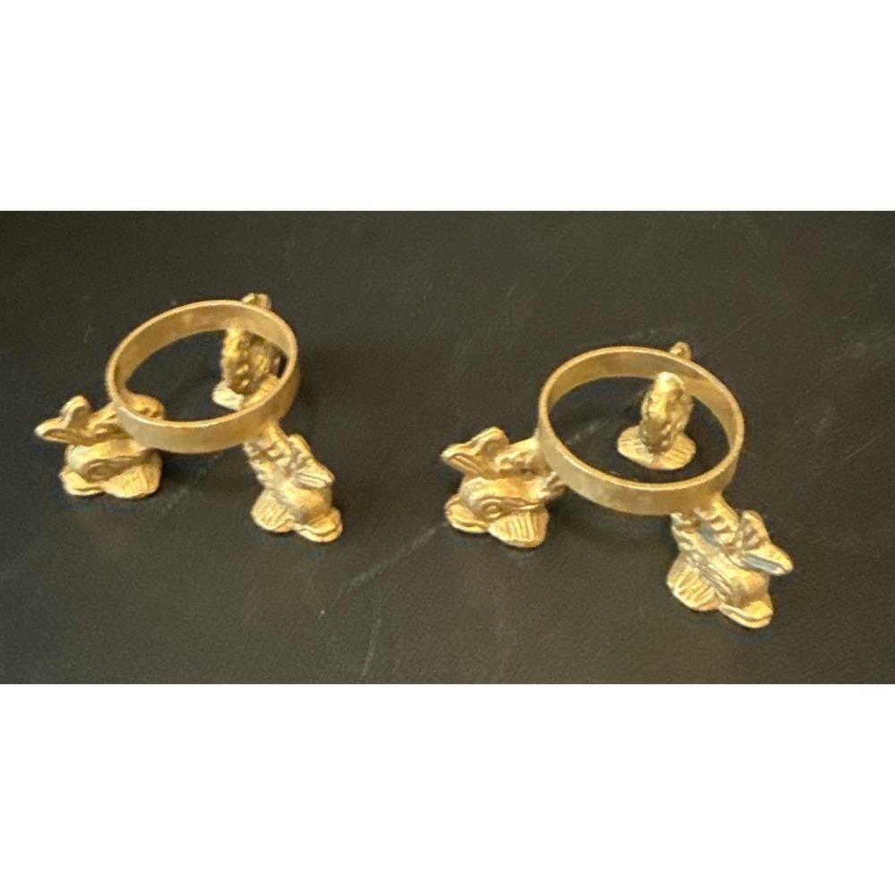 Vintage Gold Tone Brass Decorative Koi Fish Design Egg Stand Set Of 2